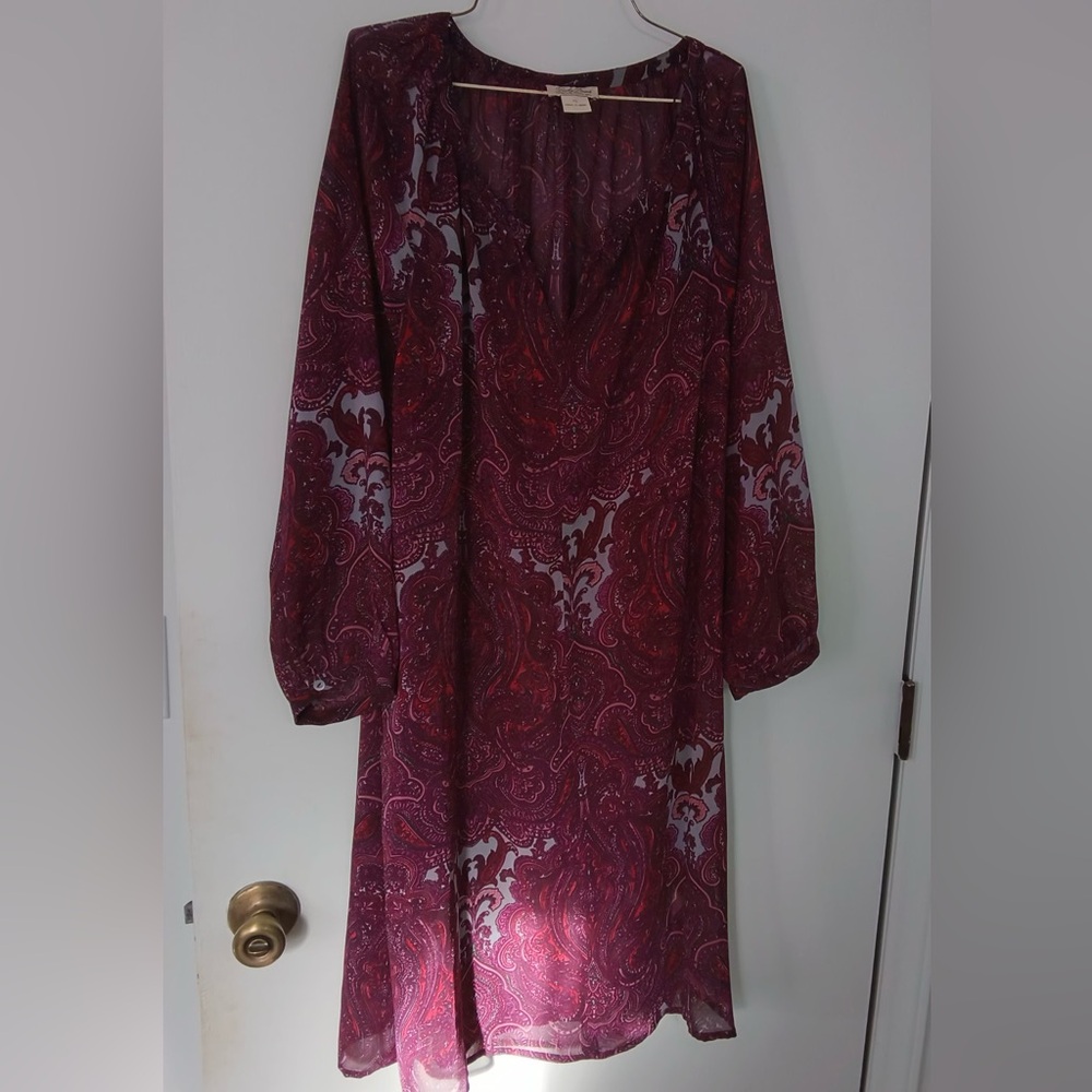 Lucky Brand Burgundy Paisley Long Sleeve Dress